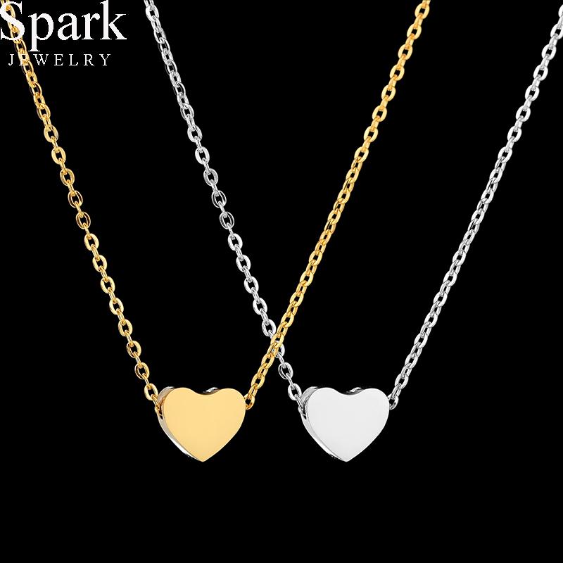 

Pendant Necklaces Spark Simple Jewelry Gold Color Cute Heart Necklace Stainless Steel Charm Chain Love Drop, Silver