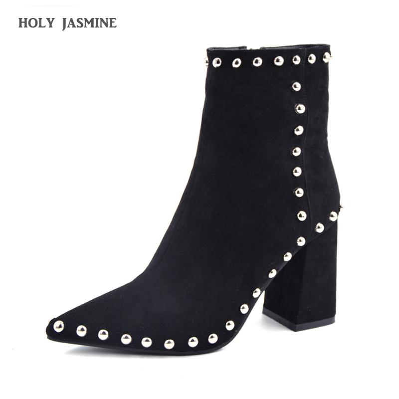 

Boots Fashion High Heels Ankle Woman 2021 Spring/Autumn Brand Designer Party Dress Sexy Pointed Toe Thin Short, Black