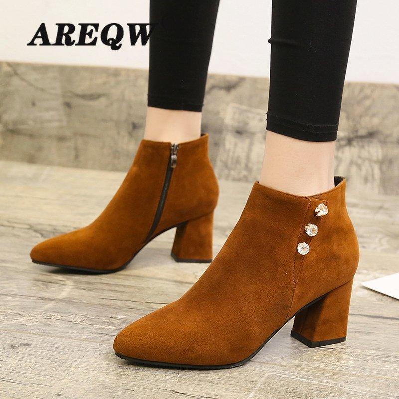 

Boots Pointed Thick Heel Women 2021 Women's Shoes Fashion Suede Plus Size Short, Black