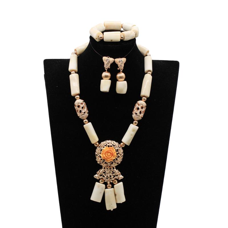 

Earrings & Necklace Natural Coral White African Beads Bridal Jewelry Sets Nigeria Set CNR076, Silver