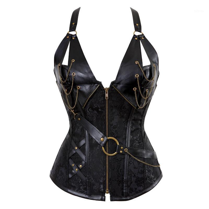 

Bustiers & Corsets Sexy Pu Leather Gothic Punk Corset Steampunk And Halter Plus Size Zip Burlesque Basque Costume, 2803blakc