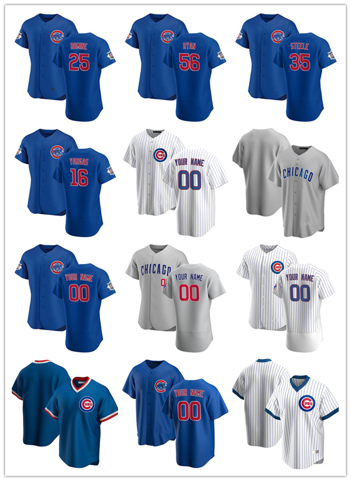

Custom Jersey Mens women Youth Chicago Cubs 25 Austin Romine 16 Ildemaro Vargas 56 Kyle Ryan 35 Justin Steele Baseball Jerseys, Blue;black