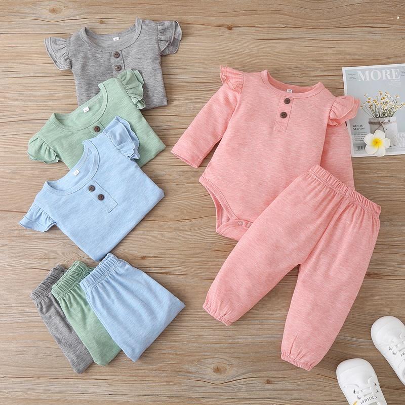 

Clothing Sets Cotton Kids Girls Clothes Outfits 2 Pcs Set Solid Long Flying Sleeve T-shirt Tops+trousers Comfortable Baby Girl 0-18M, Xh20105-pk
