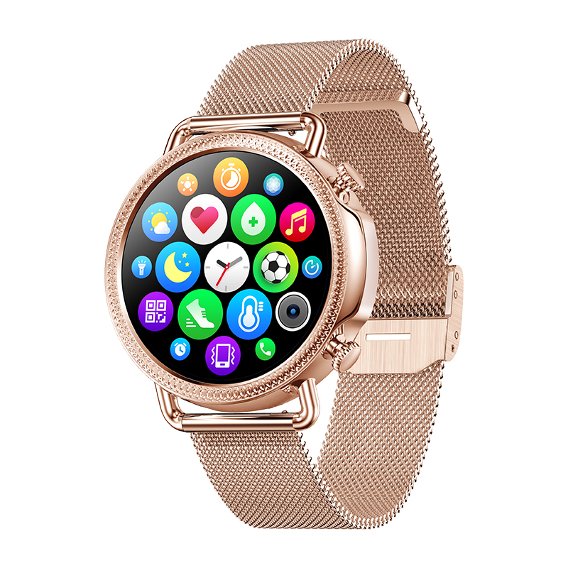 

2021 Women Smart Watch 1.28 inch HD Screen IP67 Waterproof Ladys Watches Body Temperature Heart Rate Monitor PK V23, Black silicone