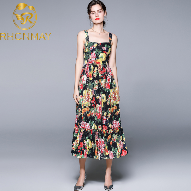 

fashion summer dress fashion designer women spaghetti strap floral printed holiday female midi dresses vestoidosswimwear bathing, Black;gray