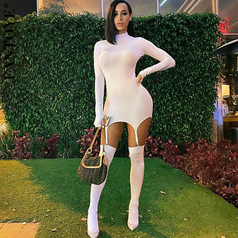 

Casual Dresses FANTOYE Sheath Long Sleeve With Sock Cotton Dress Women Sexy O Collar High Elastic Mini Bodycon Partywear Female Vestidos, Black