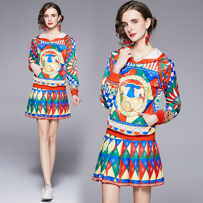 

Womens Trend Two Piece Set Hoodies+pleated Skirt Long Sleeve Autumn Sets High-end Fashion Casual Girl Hooded Tops Skirt Suits 2021 New, 2pcs=hoodies+skirt