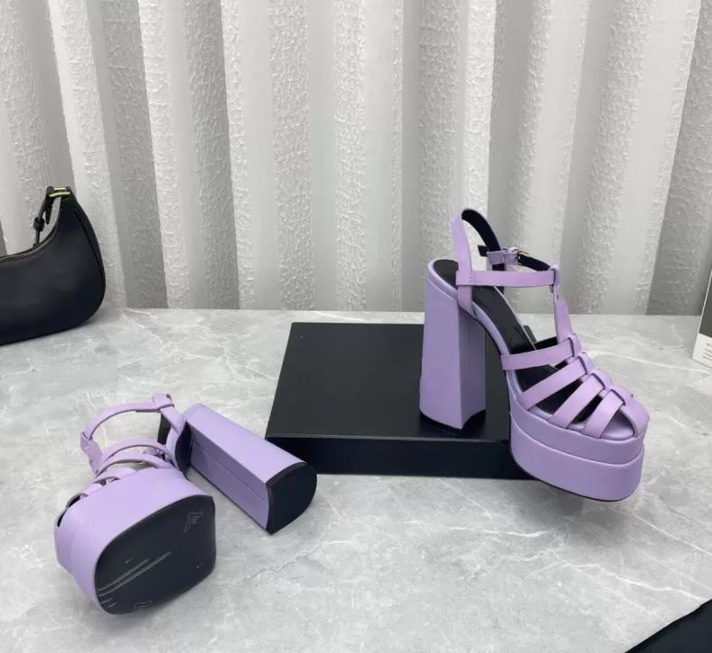

Spring LA MEDUSA Waterproof Platform Sandals Leather Heel High Shoes, Yellow