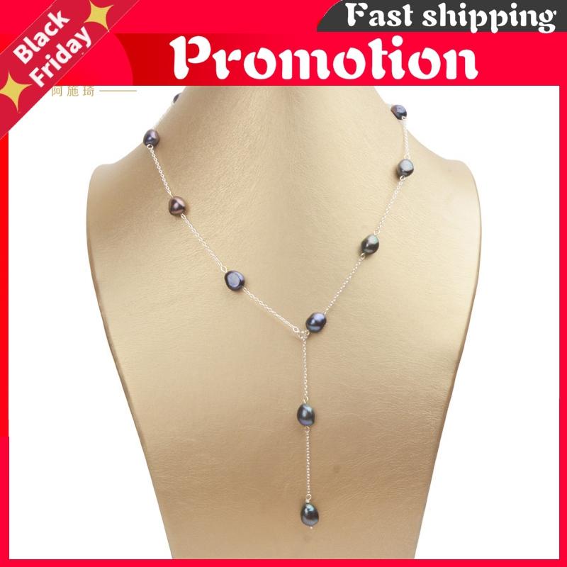 

Chains Real 925 Sterling Silver Freshwater Pearl Necklace 8-9mm Natural Baroque For Women Vintage Handmade Jewelry Gift