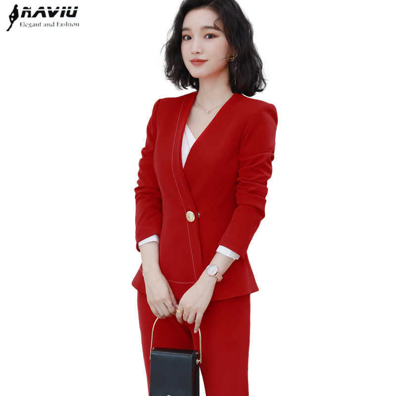 

Professional Pants Suit Women Fashion Formal Long Sleeve Slim Blazer and Trousers Office Ladies Interview Work Wea 210604, Red coat and skirt