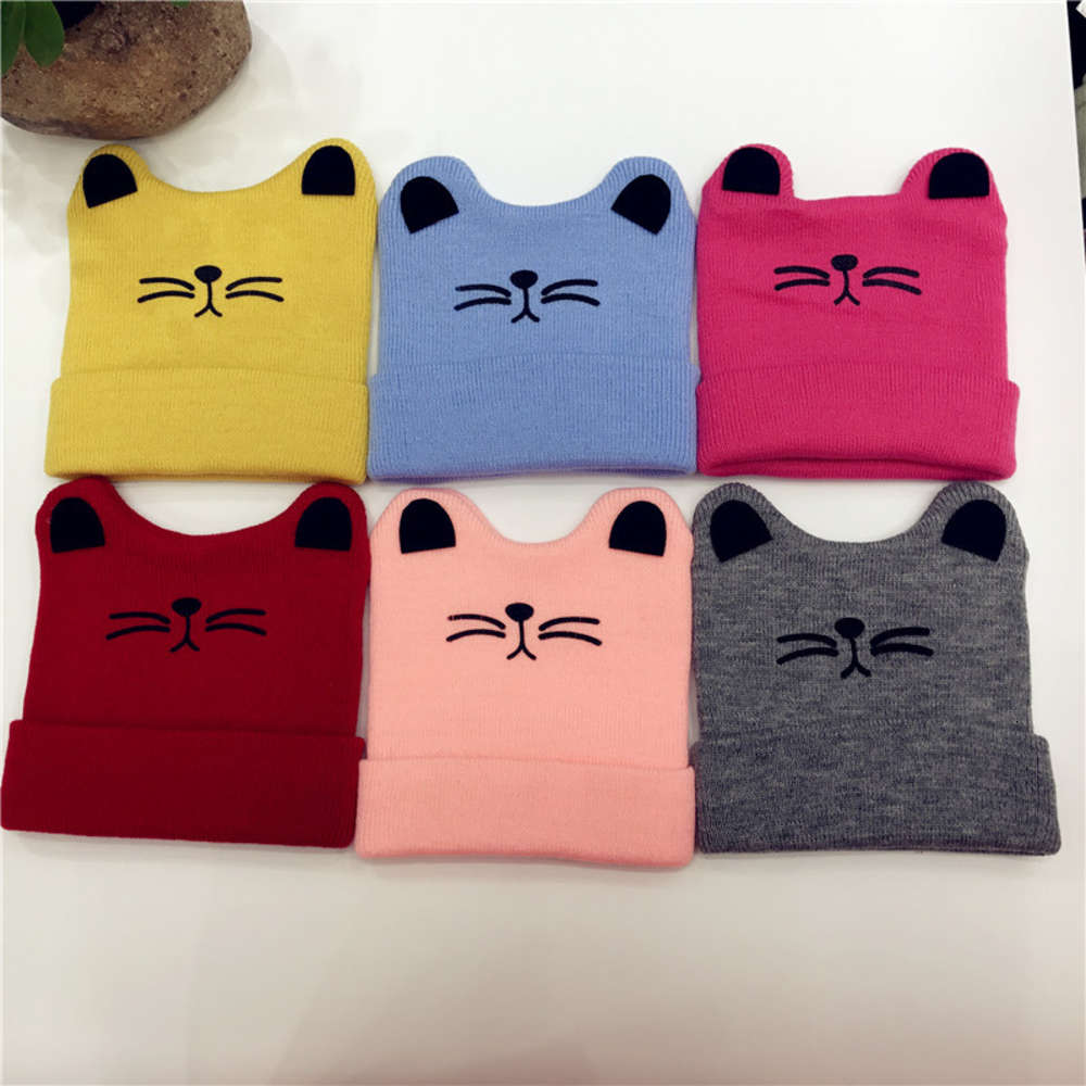 

baby hat autumn and winter knitted children's Kitty hood Korean woolen, Yellow