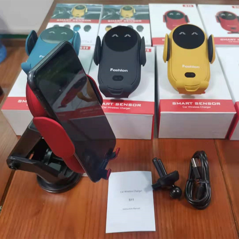 S11 Smart Infrared Sensor Wireless Charger Automatic Car Mobile Phone Holder Base Chargers with Suction Cup Mount for iPhone 12 11 8 Samsung Gala-image-712541924