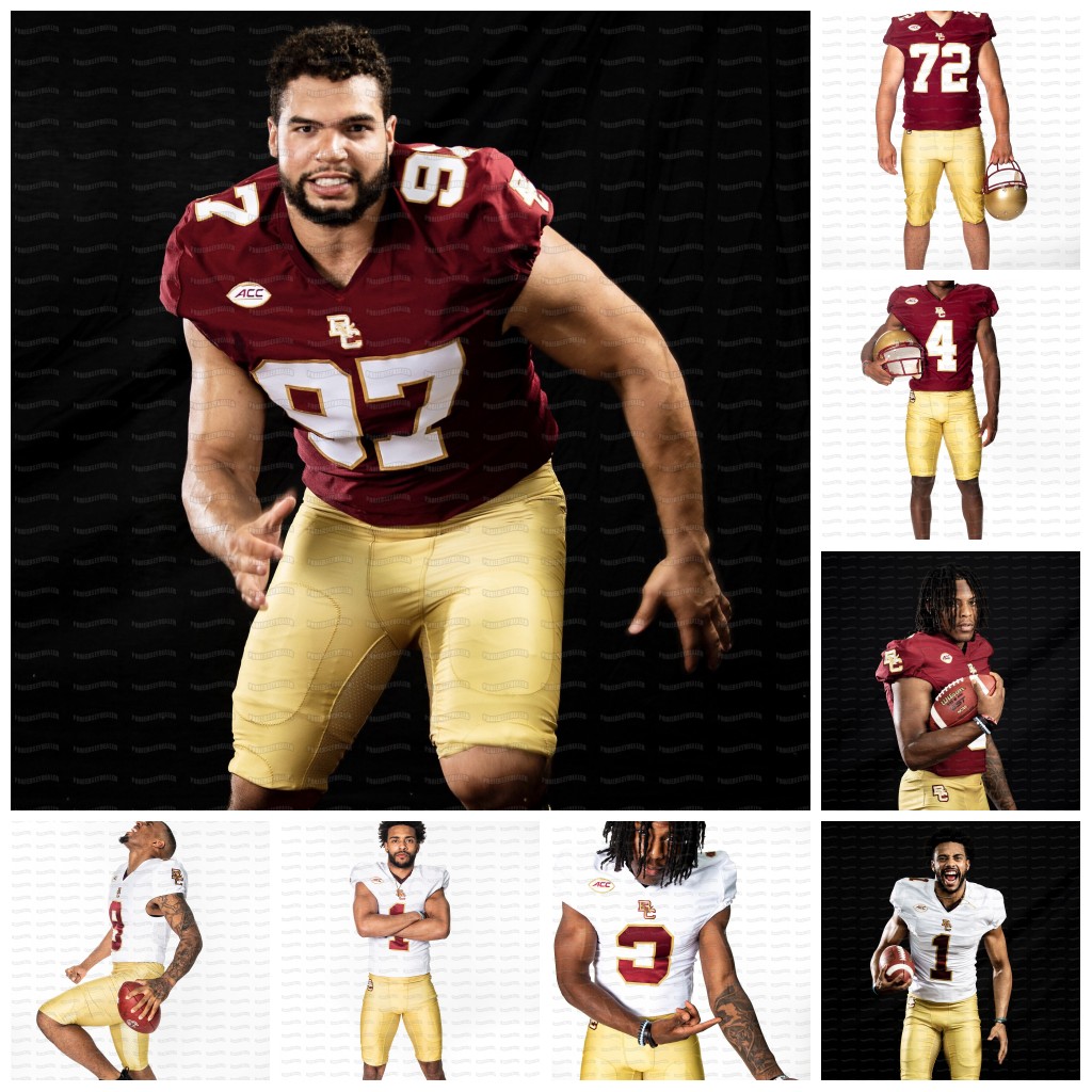 

2021 Boston College Eagles NCAA Football Jersey Phil Jurkovec David Bailey Dennis Grosel Zay Flowers Jahmin Muse Travis Levy Pat Garwo III Long Spencer Witter, White mens s-3xl