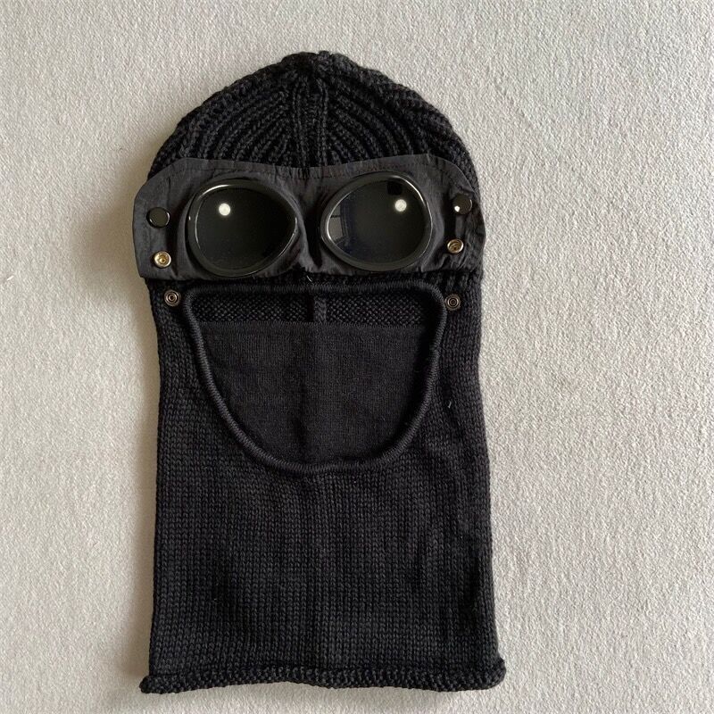 

Two lens windbreak hood beanies outdoor cotton knitted windproof men face mask casual male skull caps hats glasses removable, Multi