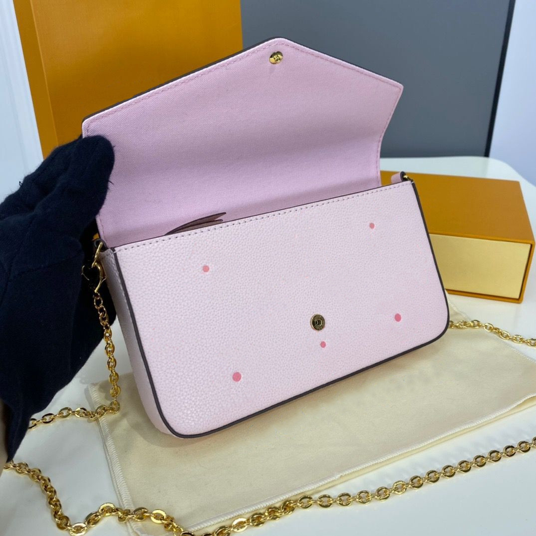 

M80498 FELICIE POCHETTE Designer Women Cross Body Chain Flap Bag Empreinte Leather Wallet Envelope Clutch Zipped Card Holder Zippy Coin Purse Key Pouch Cles Handbag, (summer blue) empreinte leather
