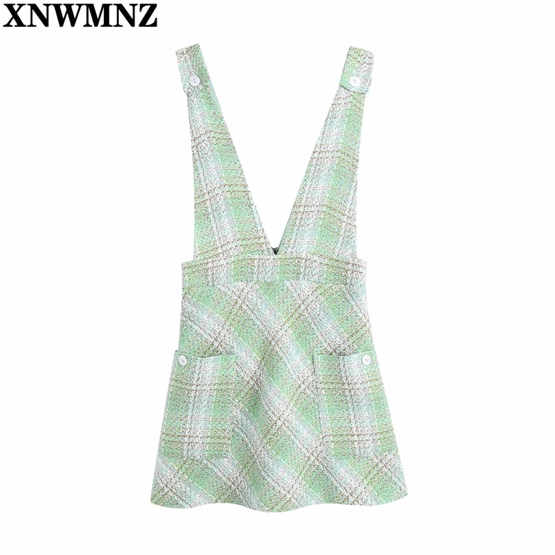 

Women Plaid Mini Tank Dress Summer Sleeveless Deep V-Neck Sweet Female Fashion Street Slim Dresses Clothing Vestidos 210520, Green