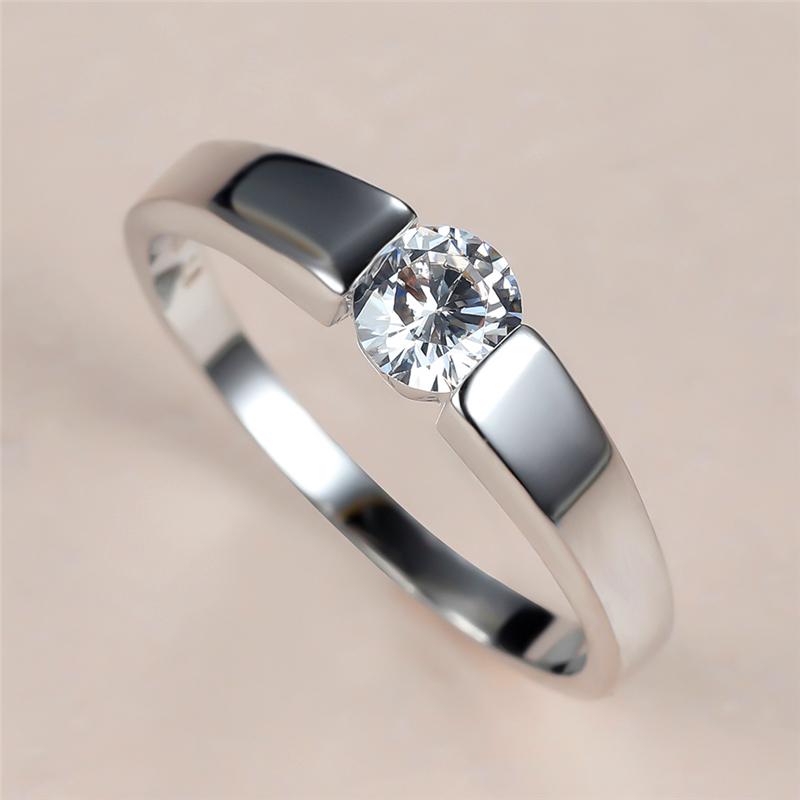 Wedding Rings White Zircon Round Stone For Women Men Jewelry Vintage Fashion Silver Color Crystal Male Female Engagement Ring-image-711441509