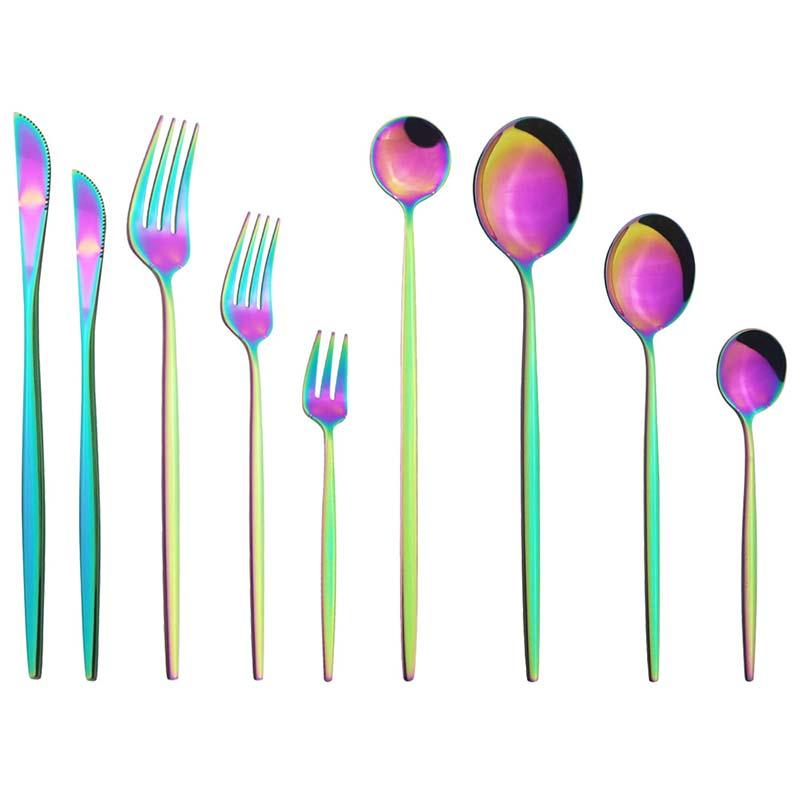 

Dinnerware Sets Western Year Rainbow Set Stainless Steel Dinner Knife Fork Spoon Complete Tableware Ice Dessert Cutlery, Tea fork