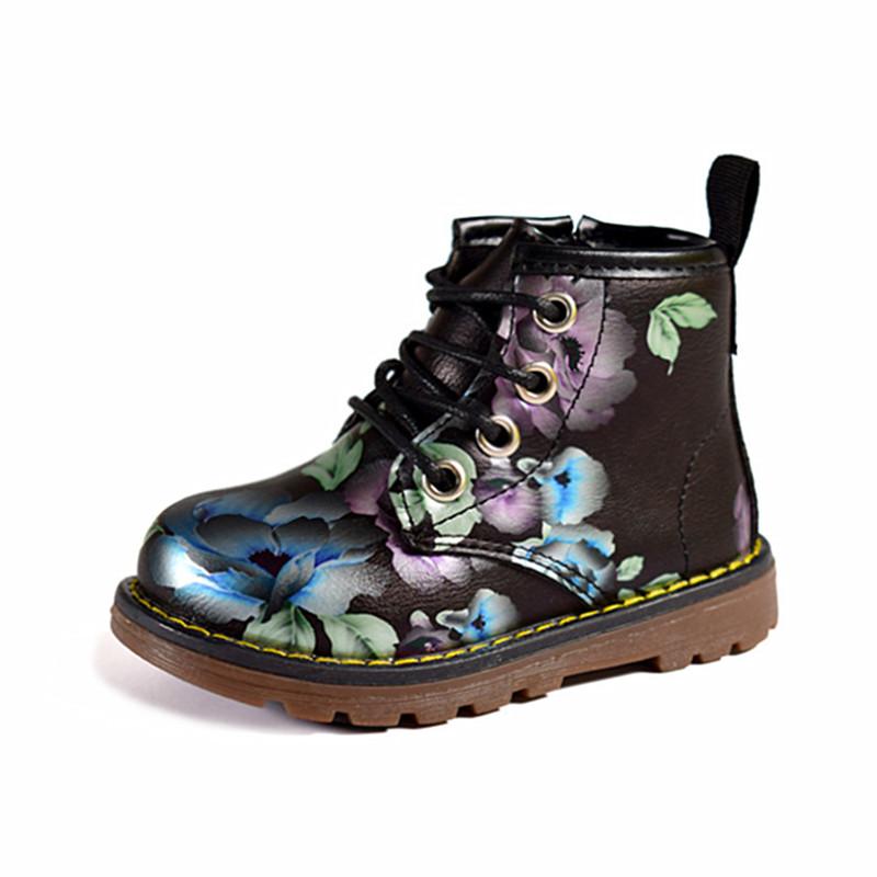 

Boots AOGT Autumn Kids Girls Leather Princess Fashion Elegant Flowers Casual Child Shoe For Girl Baby Shoes, Black;grey