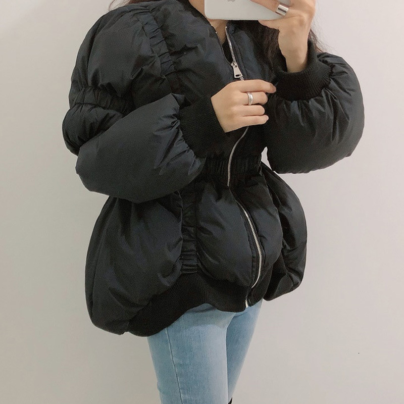 

Women's Down & Parkas Irregular Women Short parks Winter Fashion Lantern sleeve Female Outwear Loose Zipper Warm Coat Casual est INKEO 9O013 Z3ST, Black