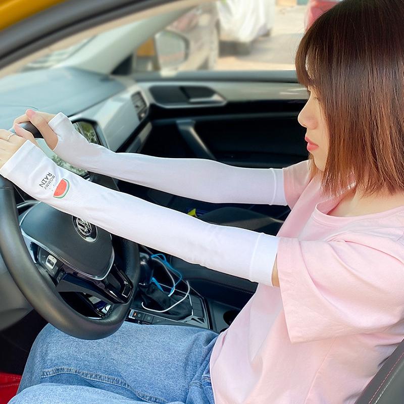 

Wide Brim Hats Korean Cute Women Sun Sleeves Silk Arm Warmers UV Protection Cooling For Driving Cycling Armband Long Gloves, Sleeve s3