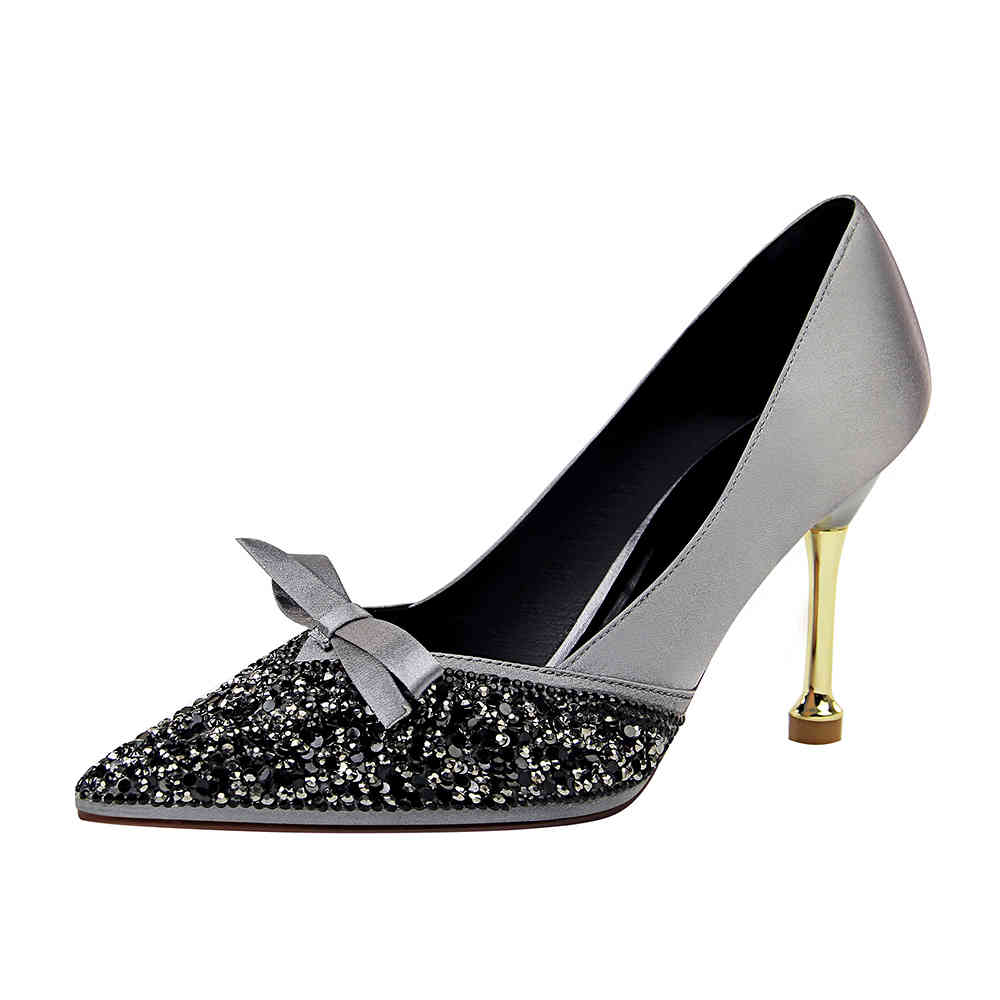 

Sandals Fashion Thin Heels Stiletto High Heel Silk Shallow Mouth Pointed Toe Sequins Rhinestone Women Pumps With Bow-knot Shoes G0, Womens pumps shoes