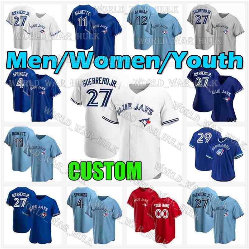 

27 Vladimir Guerrero Jr Jersey 11 Bo Bichette 4 George Springer Jays 8 Cavan Biggio Nate Pearson Blue Custom Toronto Mens Youth Women, Women custom 2021 new cool base(lanniao)