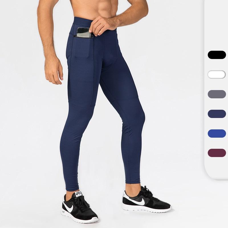 

Men' Pants Zippered Pocket Fitness Trousers Exercise Running Trainer Sweat Wrecking Quick Dry High Spaghetti Tight, Blue