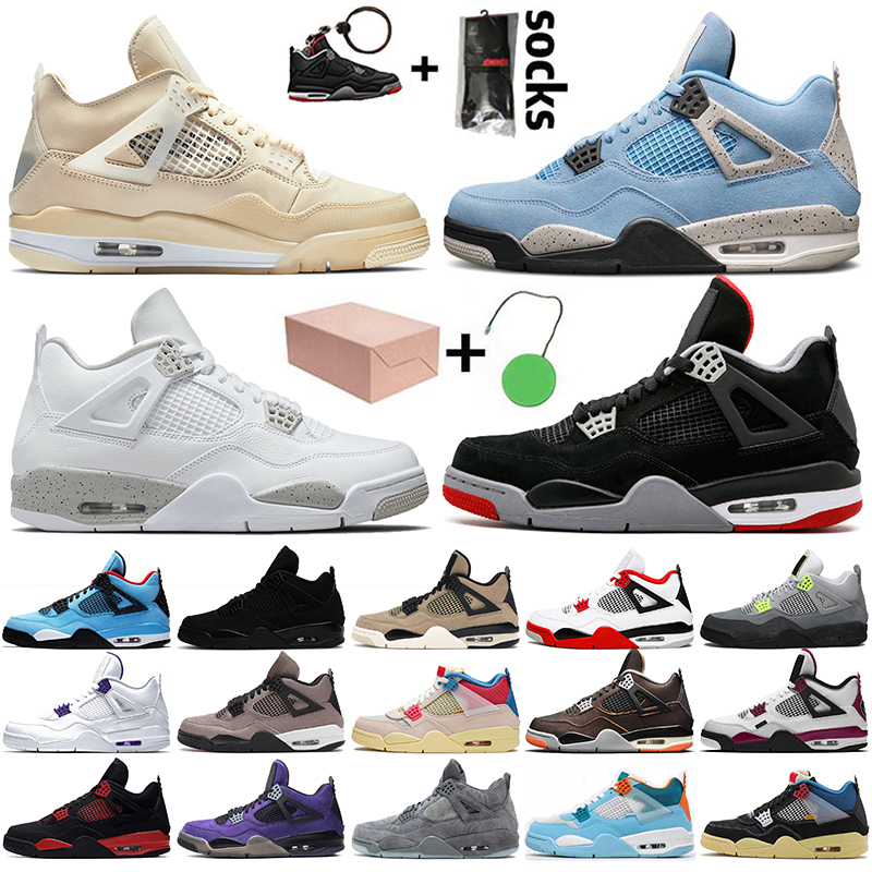 

Top Quality With Box Womem Mens Basketball Shoes 4s Jumpman 4 Sail University Blue White Oreo Off Bred Fire Red Thunder Taupe Haze Sneakers Trainers, #4 sail 36-47