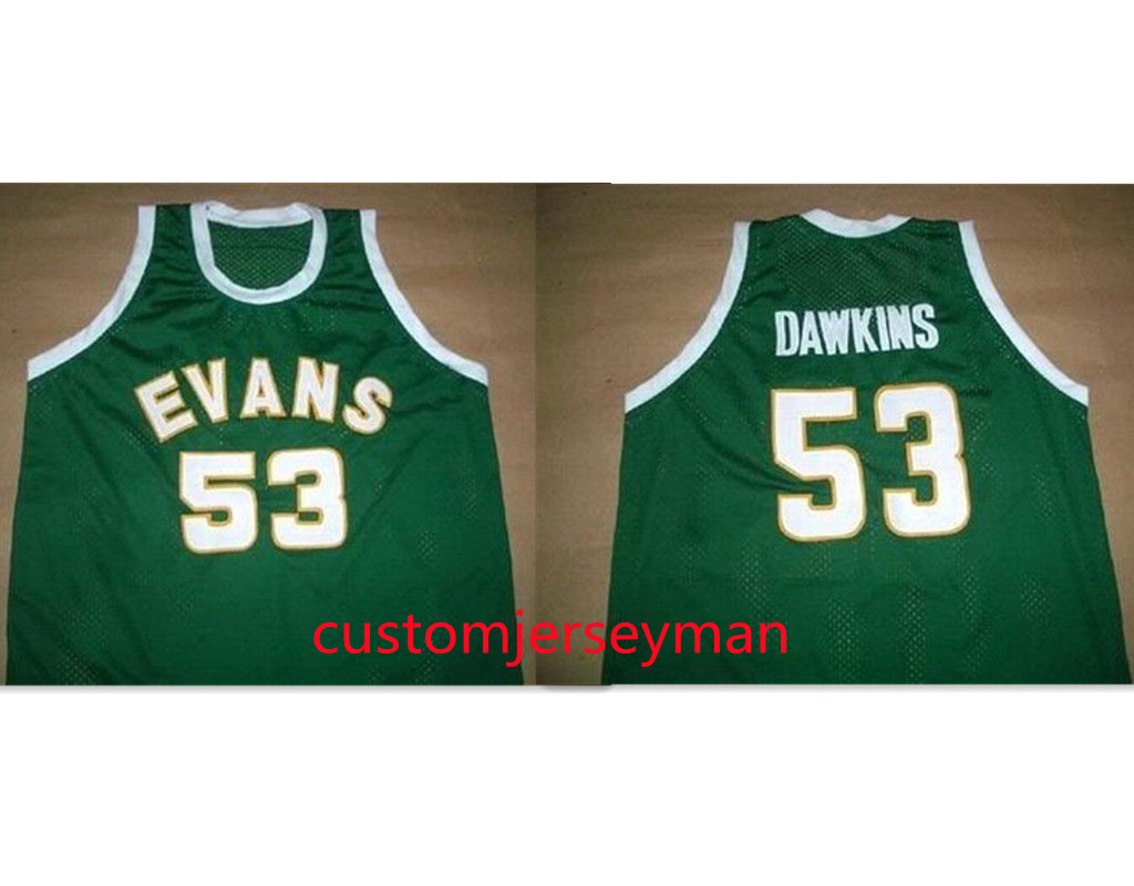 

GREEN DARRYL #53 DAWKINS EVANS HIGH SCHOOL Basketball Jerseys throwback Mens Stitched jersey Custom made size -5XL, Blue