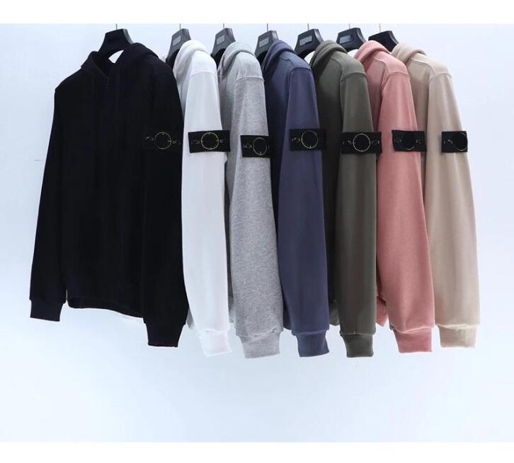 

2021 STONE Autumn ISLAND Men Casual Logo Long Sleeve Hoodies Zipper Pockets Hooded Sweatshirt 051603, Black