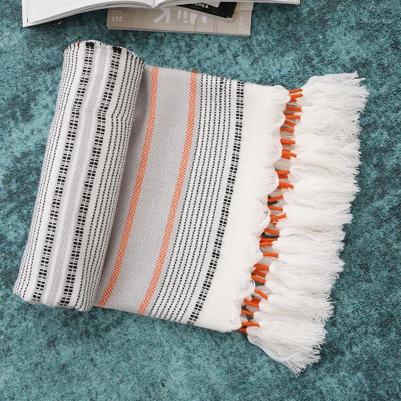 

Blankets Cotton Knitted Wave Handmade Tassel Line Blanket Leisure Sofa Couch Decoration Nap