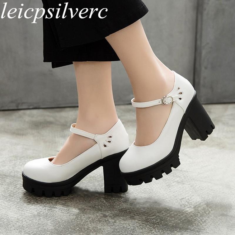 

Dress Shoes Women Pumps High Heels Square Heel Platform Sexy Fashion 2021 Spring Autumn Buckle Pu Sweet Party Wedding Black