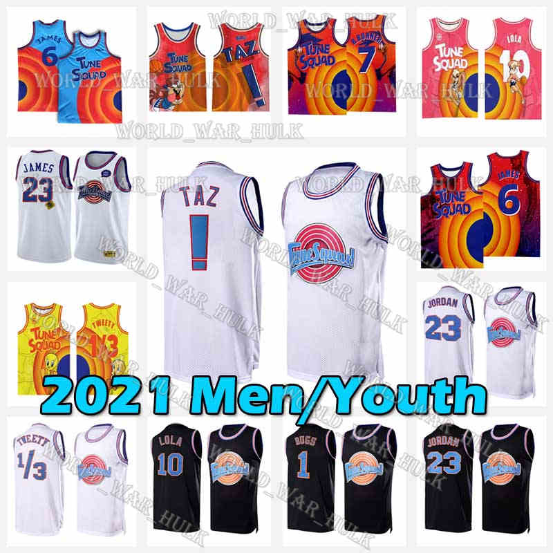 

LeBron 6 James 2021 Space Jam 2 Tune Squad Basketball Jerseys 23 Michael 1 Bugs D.DUCK 10 Lola Bunny Jersey 1/3 Tweety Bird ! Taz Throwback, Color1