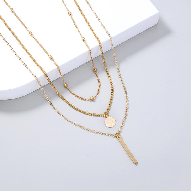 

Chains ZWPON 3 Layers Gold Tone Metal Link Disc Bar Pendant Choker Collar Necklaces For Women Fashion Trendy Girl Gift, Silver