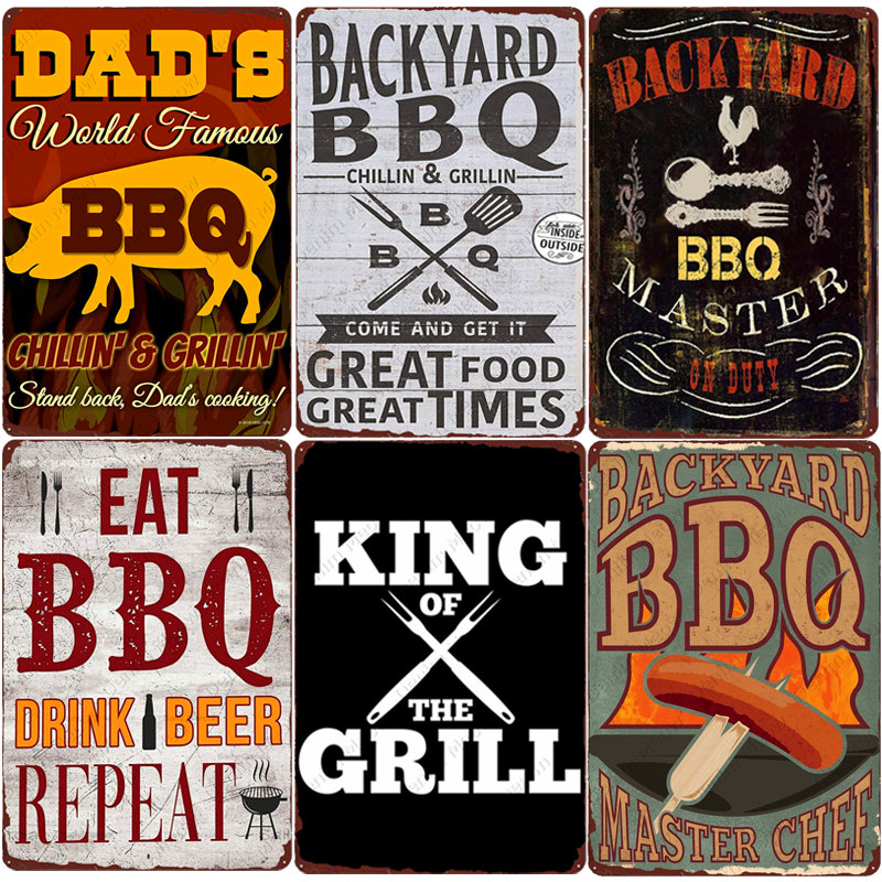 

Backyard BBQ Sign Vintage Gri King Meta Tin Sign Bar Pub Garden Decor Dads BBQ Wa Pate Chiin&Griin Retro Paque N377b