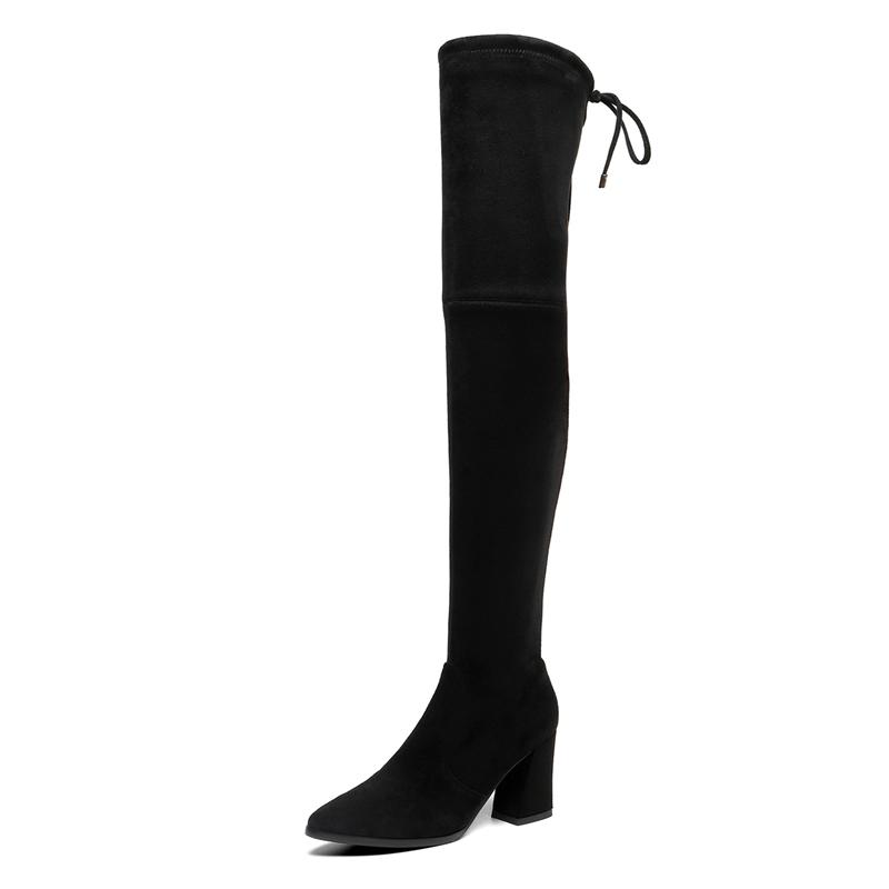 

Boots Women Long Over The Knee High Pointed Toe Heel Height 7.5cm/5 Cm/3.5cm Sexy Fashion Keepwarm Shoes, Black-7.5cm