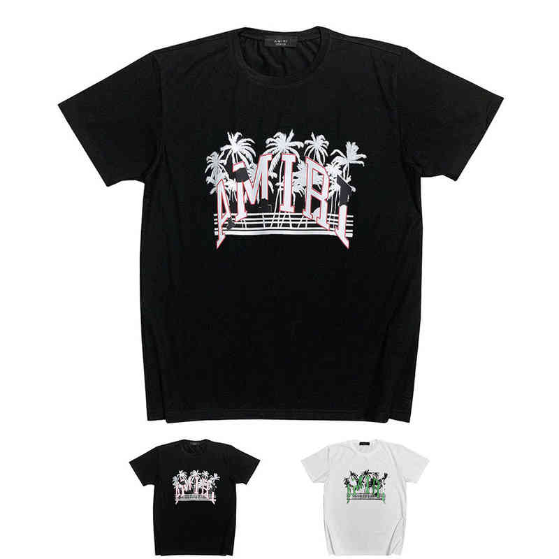 

Street Fashion New Us A miri Short Sleeve Coconut Alphabet Print Ins Casual Hip Hop High Street Half T-shirt Men, White