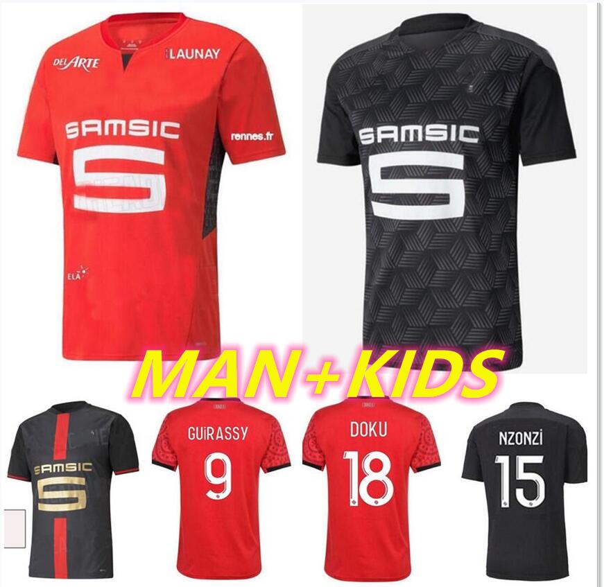 

Stade Rennais CAMAVINGA 120th Soccer Jersey DOKU 2021 22 Rennes BOURIGEAUD Maillots De Foot GUIRASSY TRUFFERT TERRIER MAOUASSA NZONZI AGUERD Football Shirt Kit, 21/22