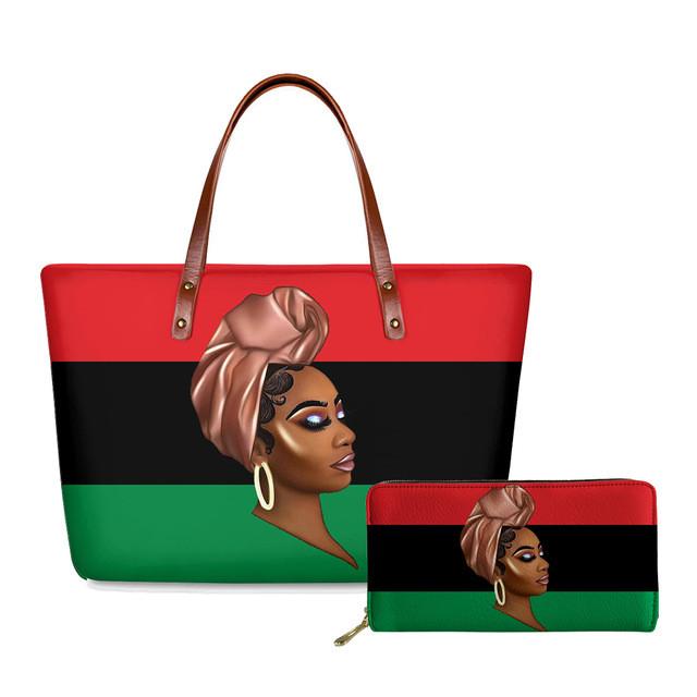 

Duffel Bags Black Women Custom Mode Art African Girls Handbags Ladies Luxury Design Purse&Handbag For Females 2pcs/set Shoulder Tote