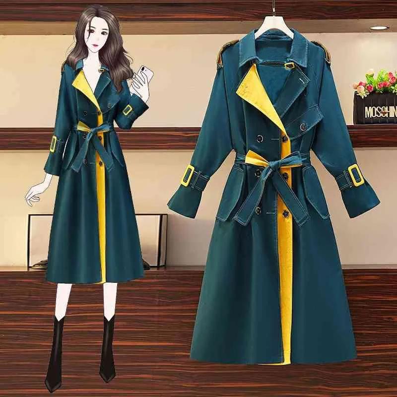 

Women's Trench Coats Plus Size 2021 Spring And Autumn Jacket Temper Ament Contrast Windbreaker Was Thin Female Mid-length Overcoat, Royal blue