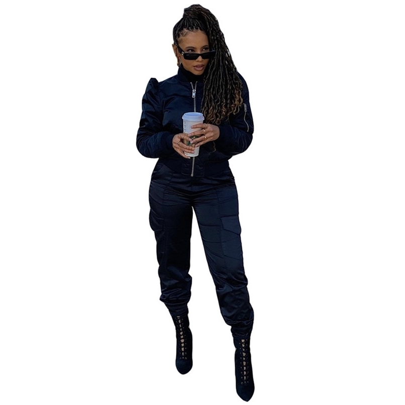 

Women Casual Two Piece Set Autumn Winter Fashion Long Sleeve Zipper Coat Tops Pant Tracksuit Cool Girl K-Pop Style Wholesale 210525, Blue