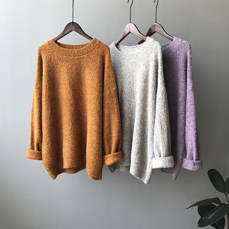 

Women's Autumn Fashion Style Lazy Wind Oversize O Neck Chic Temperament Sweater Solid Color Base Inner Tops Female 210520, Orange