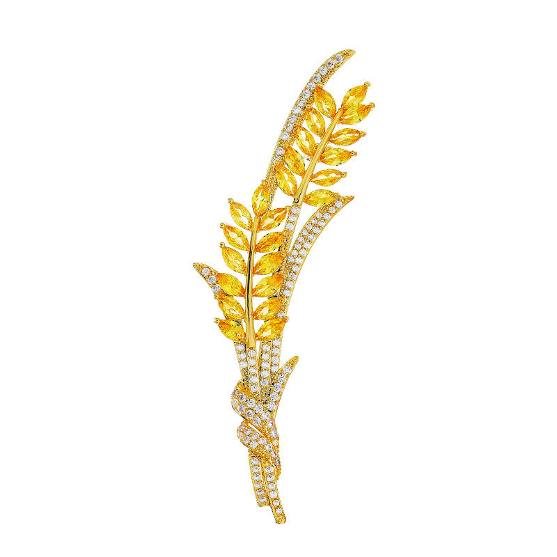 

2021 fancy decorative jewelry accessory cubic zircon wheat ear bling bridal dress brooch pin for women
