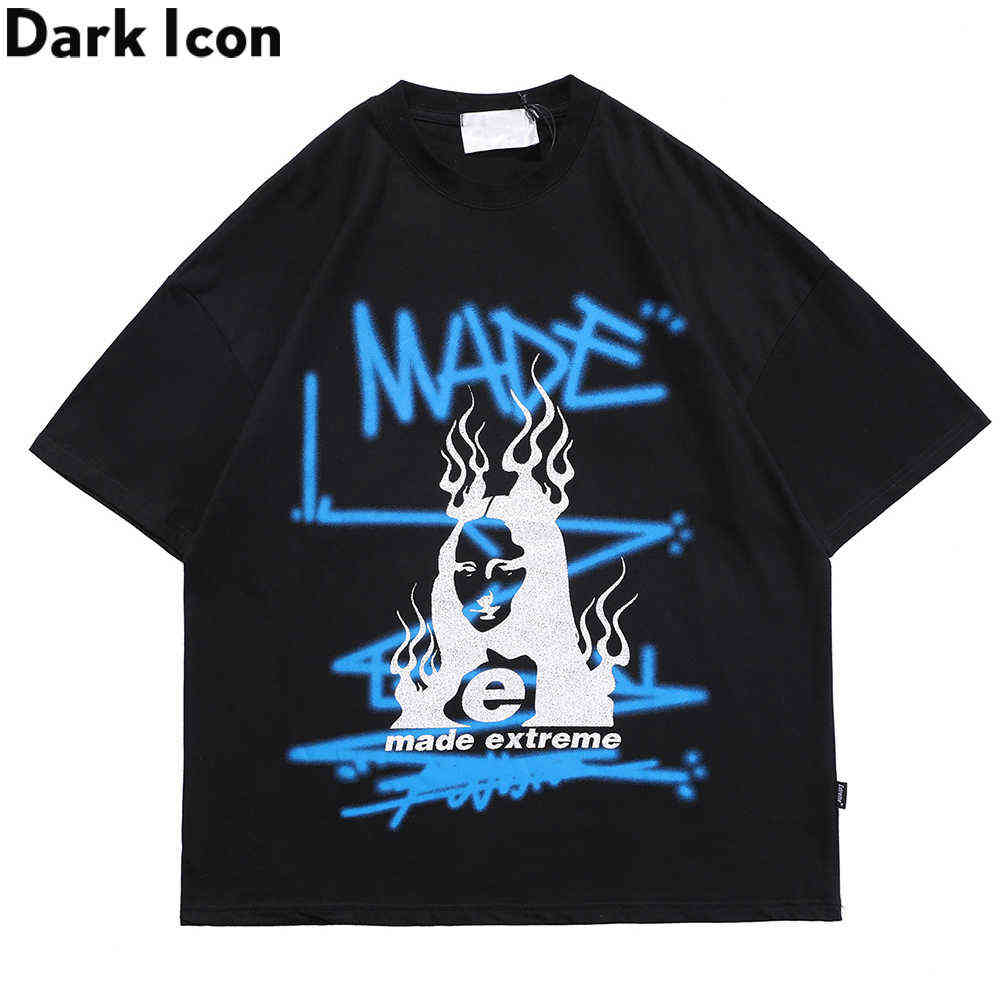 

Print Oversized Men's T-shirt Short Sleeve Summer Streetwear Hip-hop Tshirts Tee Shirts Man 210603, White