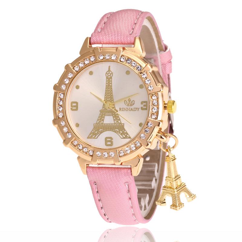 

Wristwatches Women Quartz Wrist Butterfly Tower Rhinestone Pendant Watch Top Brand Fashion Clock Lady Dress Business