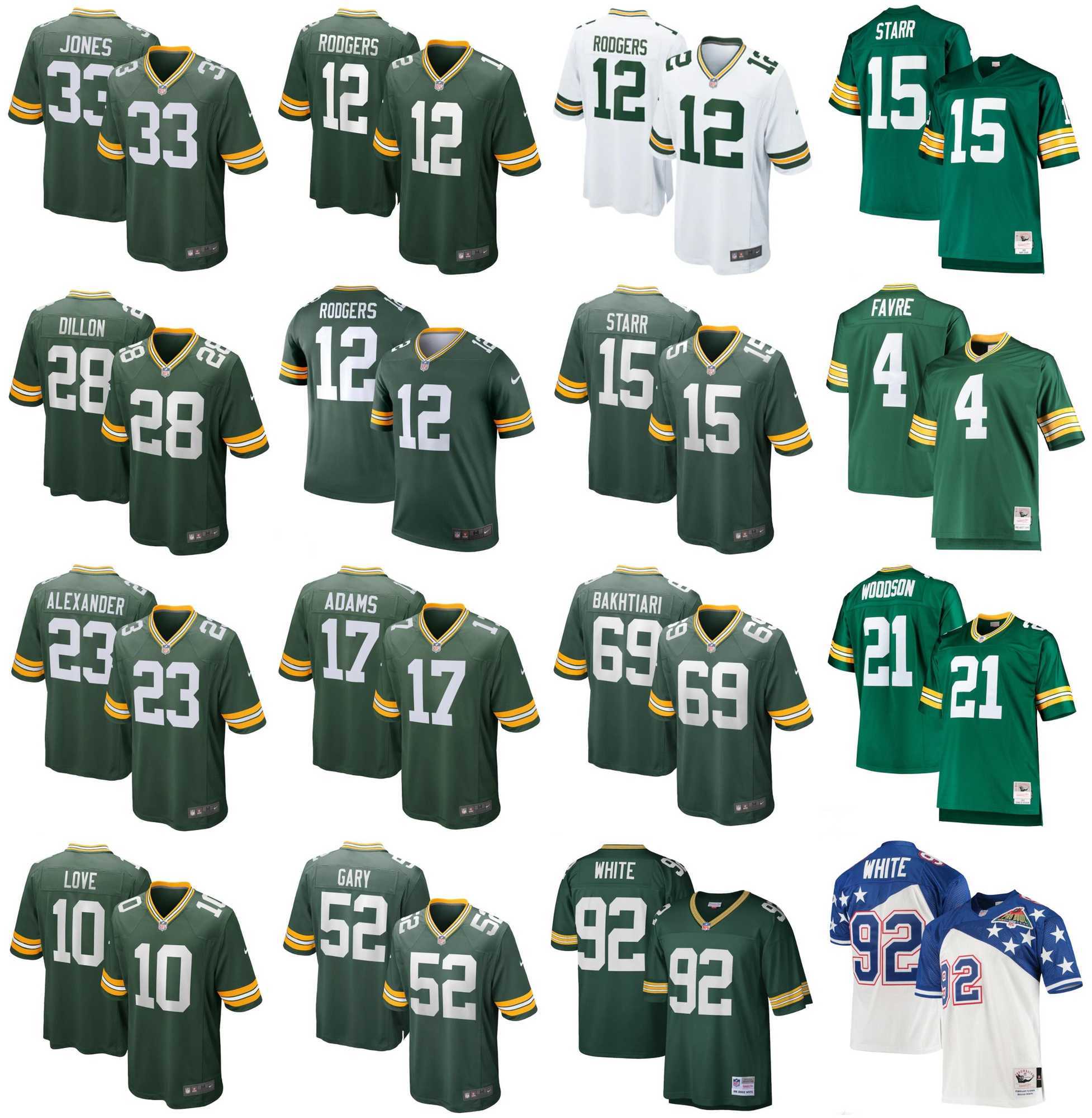 

2021 American Football Jerseys Green Bay Packers Jersey Jaire 23 Alexander Aaron 12 Rodgers Davante 17 Adams Brett 4 Favre Charles 21 Woodson Stitched Size S-XXXL, As photo