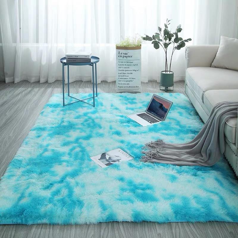 

Carpets Grey Carpet Tie Dyeing Plush Soft For Living Room Bedroom Anti-slip Floor Mats Water Absorption Rugs, Blue