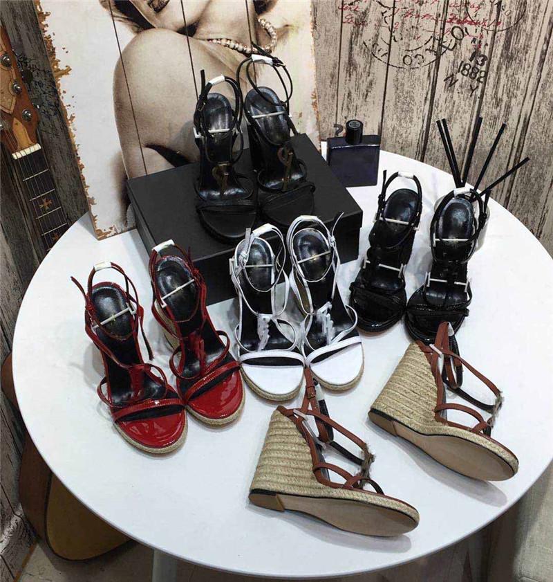 

YSLDesigner Luxury Cassandra Logo Wedge Sandals Hemp rope sandals Genuine leather with sloping heel 10.5CM With Box aNc