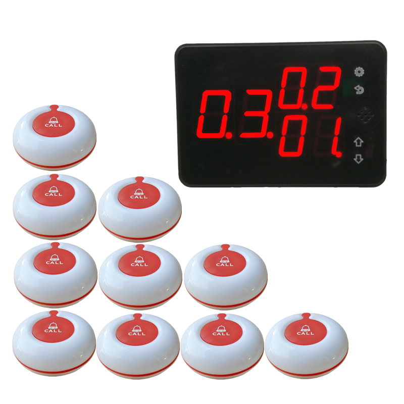 

433MHz Wireless Waiter Calling System Restaurant Pager 1 Screen Receiver + 10 Call Transmitters